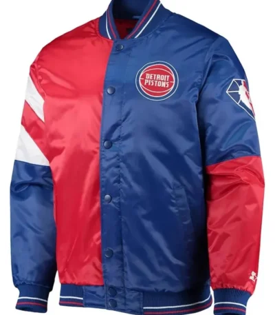Red And Blue Detroit Pistons Leader Full-snap Satin Jacket