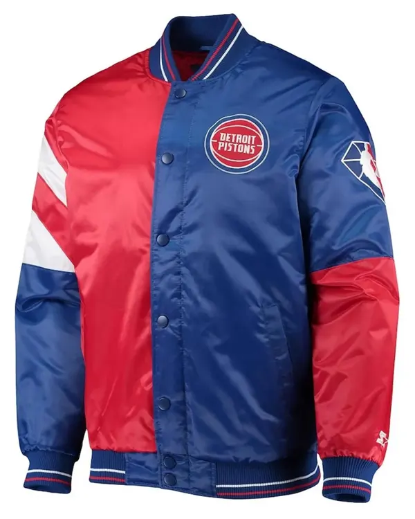 Red And Blue Detroit Pistons Leader Full-snap Satin Jacket Red And Blue Detroit Pistons Leader Full-snap Satin Jacket