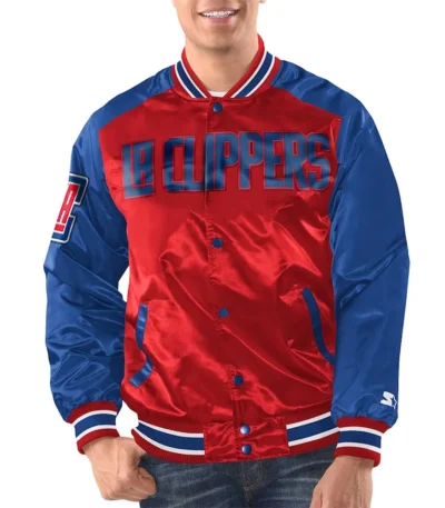 Red/Royal LA Clippers Renegade Varsity Satin Jacket