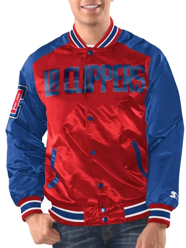 Red/Royal LA Clippers Renegade Varsity Satin Jacket