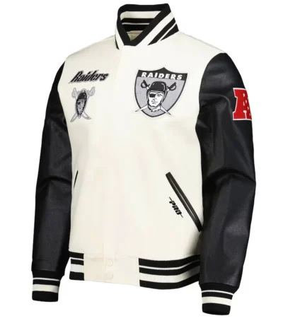 Retro Classic Las Vegas Raiders Varsity Cream and Black Jacket