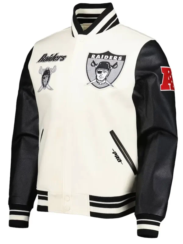 Retro Classic Las Vegas Raiders Varsity Cream and Black Jacket