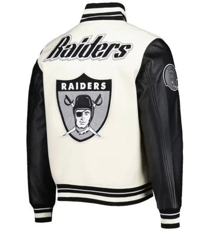 Retro Classic Las Vegas Raiders Varsity Cream and Black Jacket