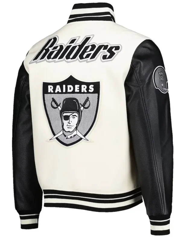Retro Classic Las Vegas Raiders Varsity Cream and Black Jacket