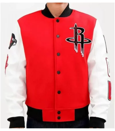 Rockets Full Snap Red and White Jacket
