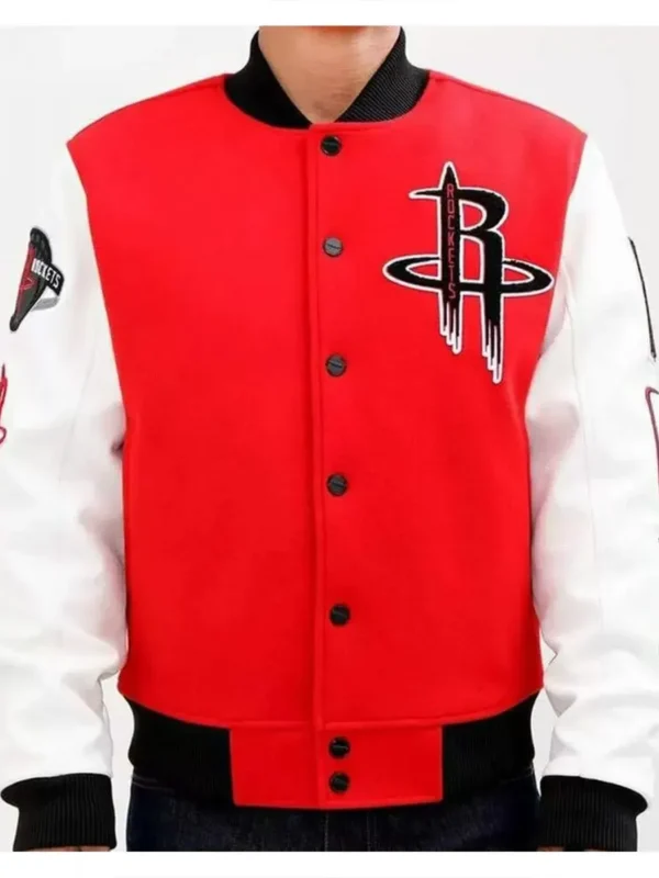 Rockets Full Snap Red and White Jacket