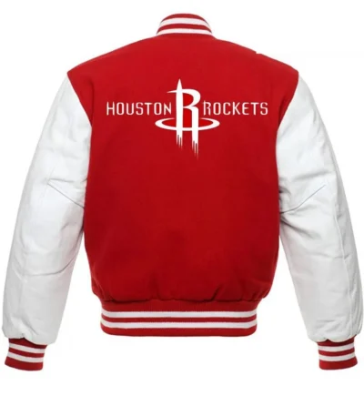 Rockets NBA Letterman Red and White Jacket