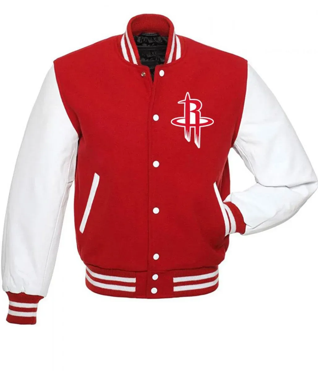 Rockets NBA Letterman Red and White Jacket Rockets NBA Letterman Red and White Jacket