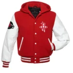 Rockets NBA Varsity Red and White Hooded Jacket