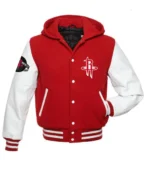 Rockets NBA Varsity Red and White Hooded Jacket