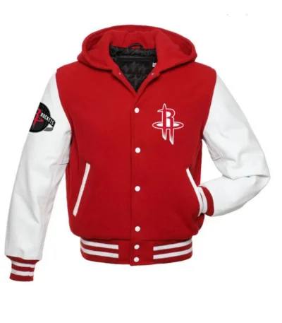 Rockets NBA Varsity Red and White Hooded Jacket
