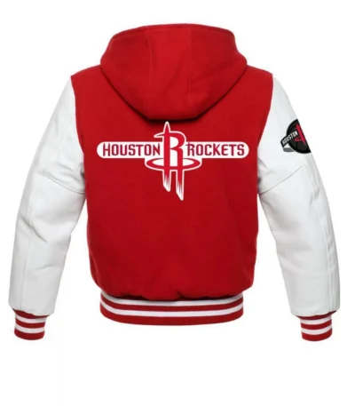 Rockets NBA Varsity Red and White Hooded Jacket