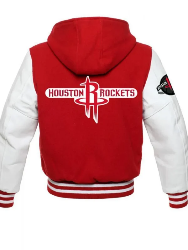 Rockets NBA Varsity Red and White Hooded Jacket