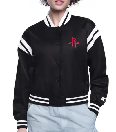 Rockets Printed Logo Varsity Satin Jacket