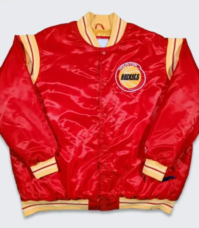 Rockets Teddy Red Varsity Satin Jacket