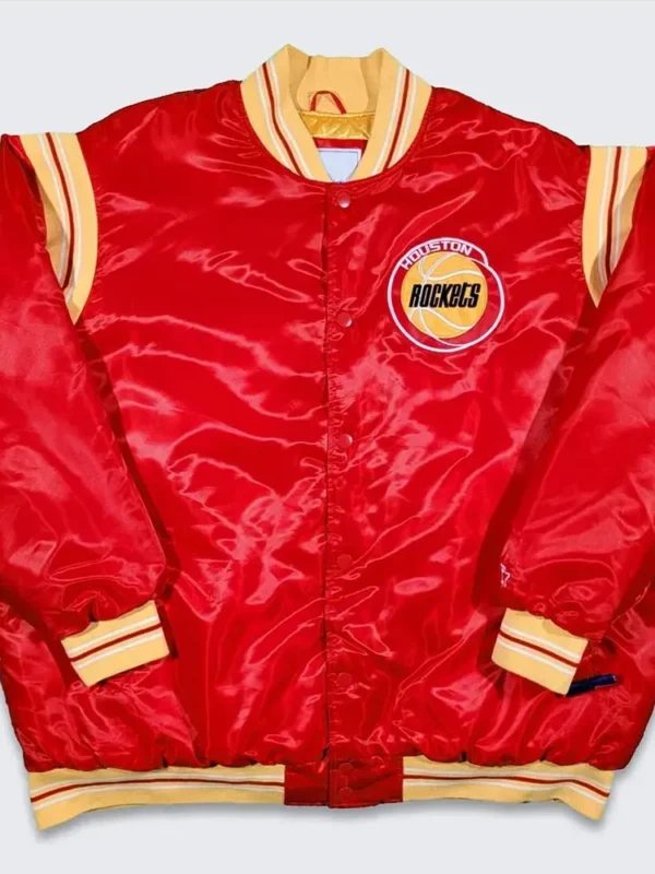 Rockets Teddy Red Varsity Satin Jacket