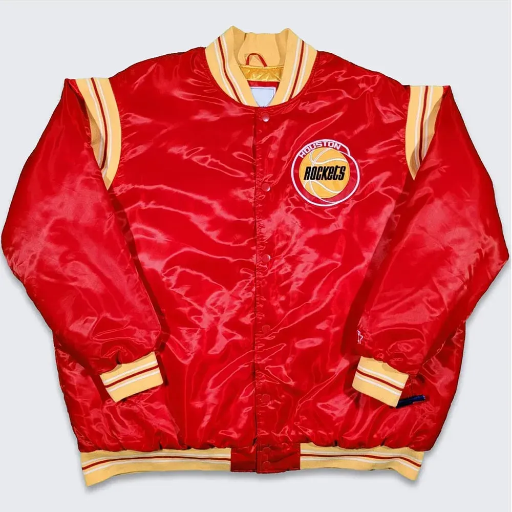 Rockets Teddy Red Varsity Satin Jacket Rockets Teddy Red Varsity Satin Jacket