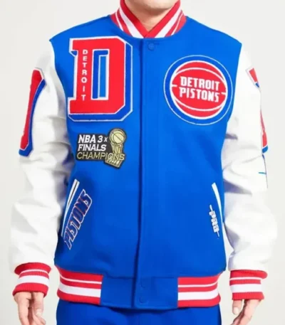 Royal And White Detroit Pistons Mashup Varsity Jacket