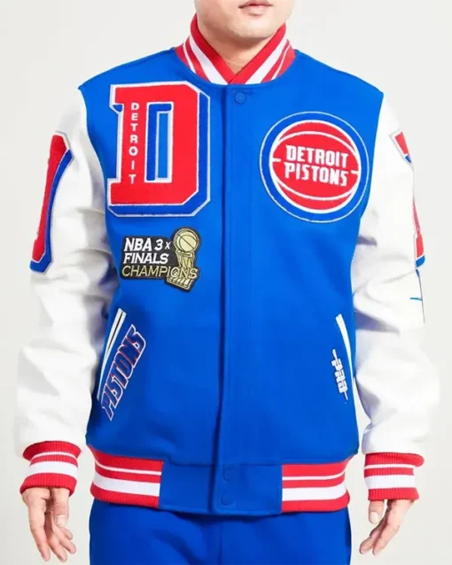 Royal And White Detroit Pistons Mashup Varsity Jacket Royal And White Detroit Pistons Mashup Varsity Jacket