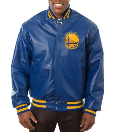 Royal Golden State Warriors Varsity Leather Jacket