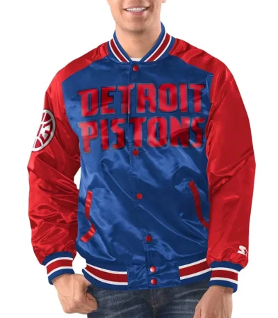 Royal/Red Detroit Pistons Renegade Varsity Satin Jacket