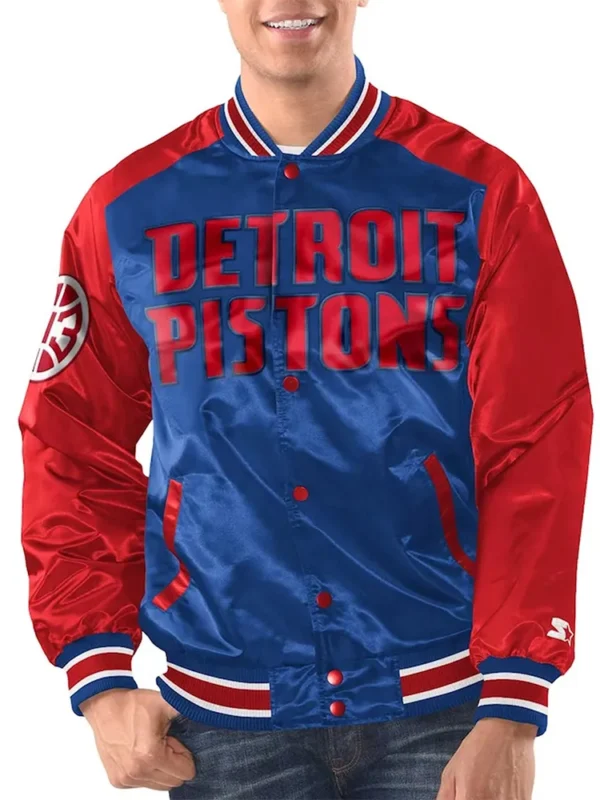 Royal/Red Detroit Pistons Renegade Varsity Satin Jacket
