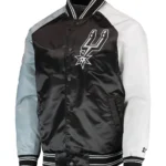 San Antonio Spurs Reliever Raglan Varsity Satin Black and Grey Jacket