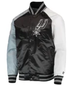 San Antonio Spurs Reliever Raglan Varsity Satin Black and Grey Jacket