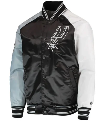 San Antonio Spurs Reliever Raglan Varsity Satin Black and Grey Jacket