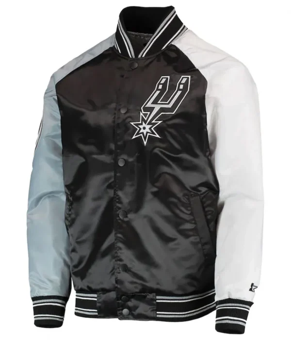San Antonio Spurs Reliever Raglan Varsity Satin Black and Grey Jacket