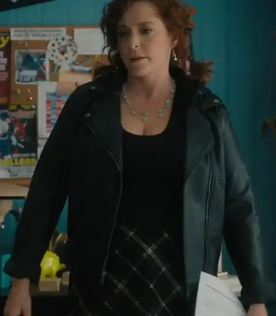 Your Place or Mine 2023 Rachel Bloom Leather Jacket