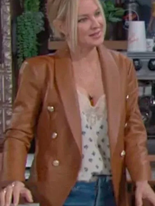 Sharon Case The Young and The Restless Leather Brown Blazer