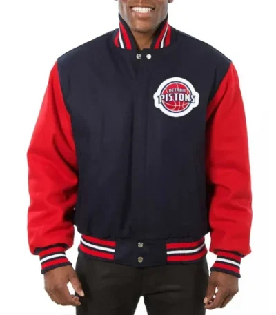 Detroit Pistons Two-Tone Navy/Red Varsity Wool Jacket