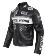 LA Kings Moto Black Leather Full Zip Jacket