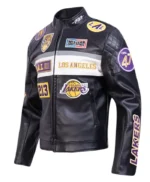 LA Lakers Moto Black Leather Zip-up Jacket