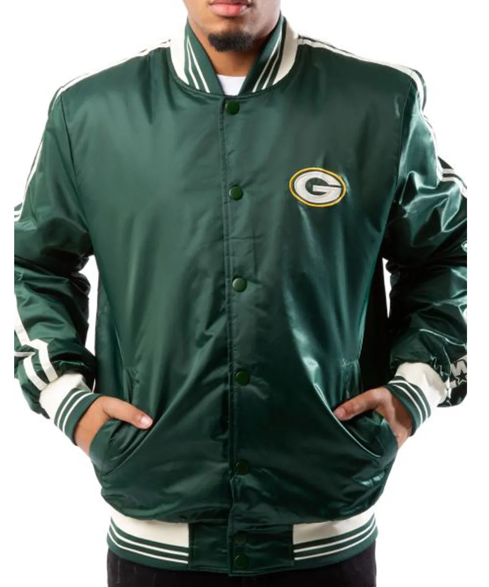 Starter Bay Packers Green Satin Jacket Starter Bay Packers Green Satin Jacket