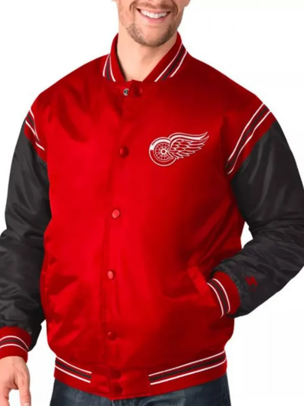 Starter Detroit Red Wings Satin Red and Black Varsity Jacket