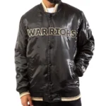 Starter Golden State Warriors Black-Gold Satin Bomber Jacket