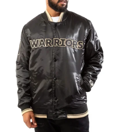 Starter Golden State Warriors Black-Gold Satin Bomber Jacket