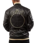Starter Golden State Warriors Black-Gold Satin Bomber Jacket