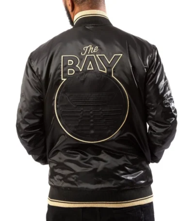 Starter Golden State Warriors Black-Gold Satin Bomber Jacket