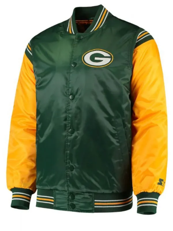 Starter Green Bay Packers Yellow and Green Satin Jacket