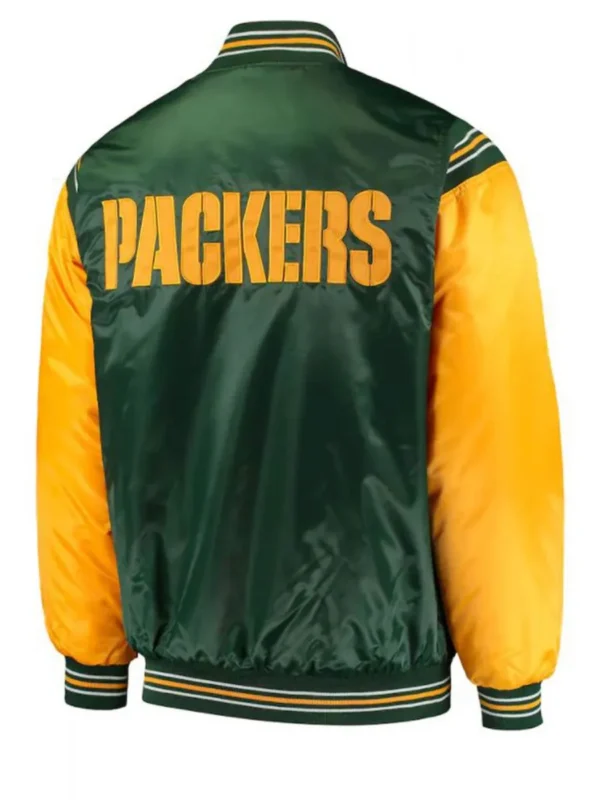 Starter Green Bay Packers Yellow and Green Satin Jacket