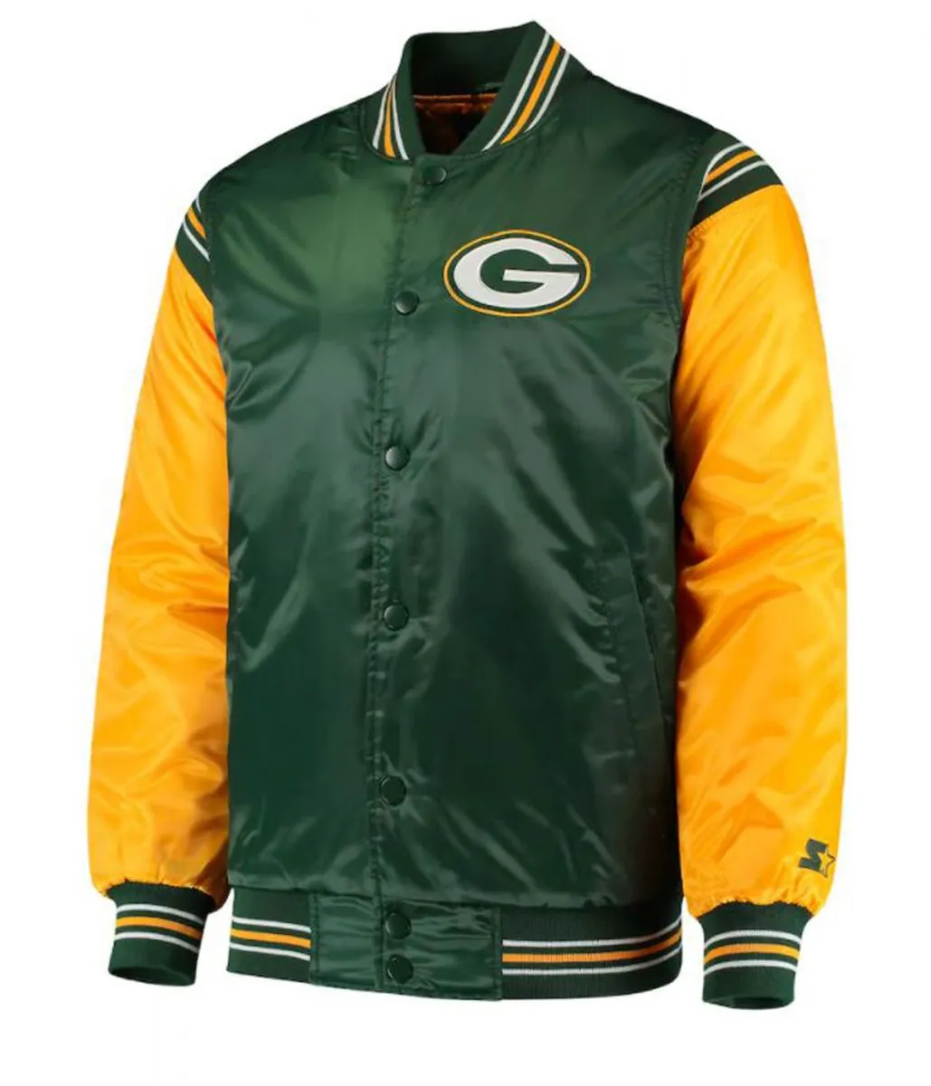 Starter Green Bay Packers Yellow and Green Satin Jacket Starter Green Bay Packers Yellow and Green Satin Jacket