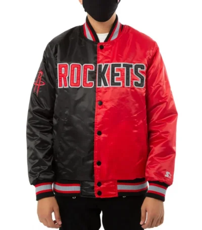 Starter Rockets Satin Bomber Red and Black Jacket