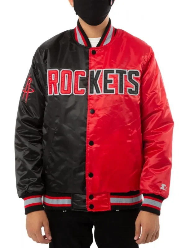 Starter Rockets Satin Bomber Red and Black Jacket