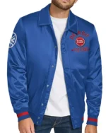 Stitch Applique Detroit Pistons Blue Satin Jacket