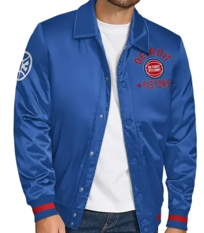 Stitch Applique Detroit Pistons Blue Satin Jacket