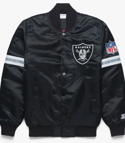 Striped Las Vegas Raiders Black Satin Jacket