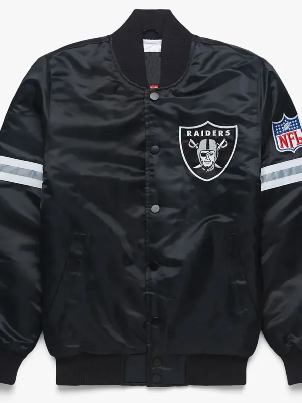 Striped Las Vegas Raiders Black Satin Jacket